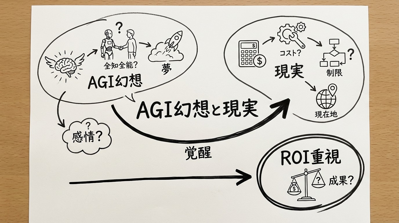 2026年AGI幻想からの覚醒 - AI投資のROI重視への転換のイメージ