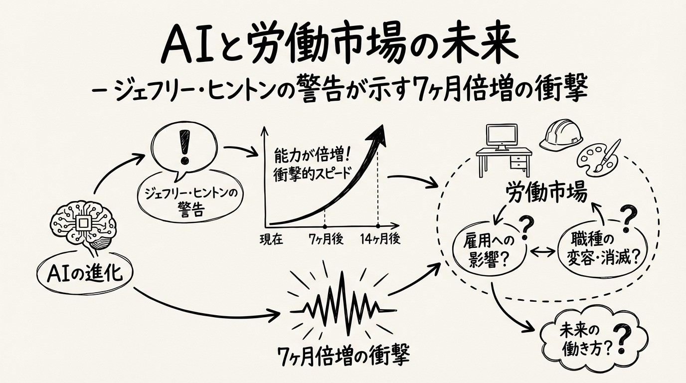 AIと労働市場の未来 - ジェフリー・ヒントンの警告が示す7ヶ月倍増の衝撃のイメージ