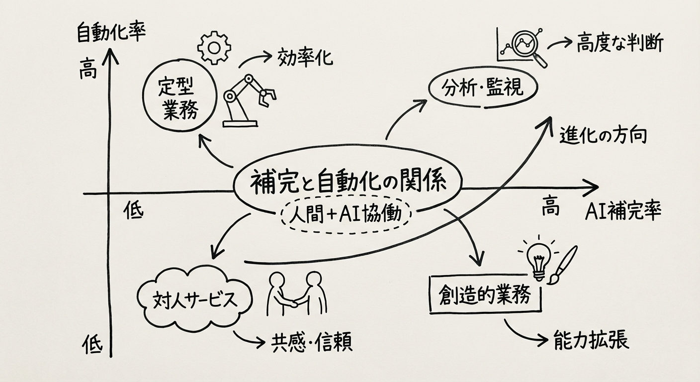 職種別のAI補完率と自動化率の分布図