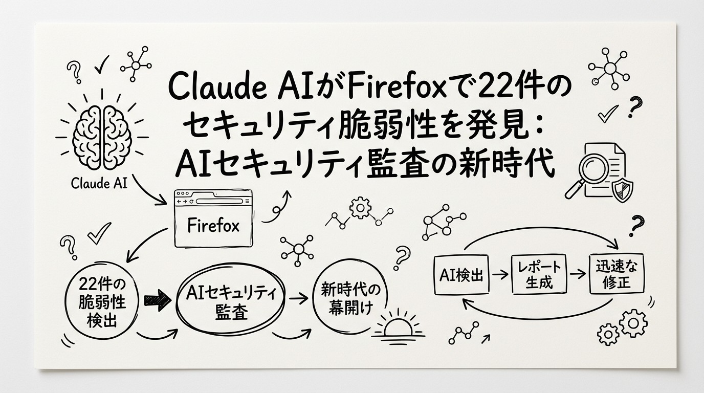 Claude AIがFirefoxで22件のセキュリティ脆弱性を発見：AIセキュリティ監査の新時代のイメージ