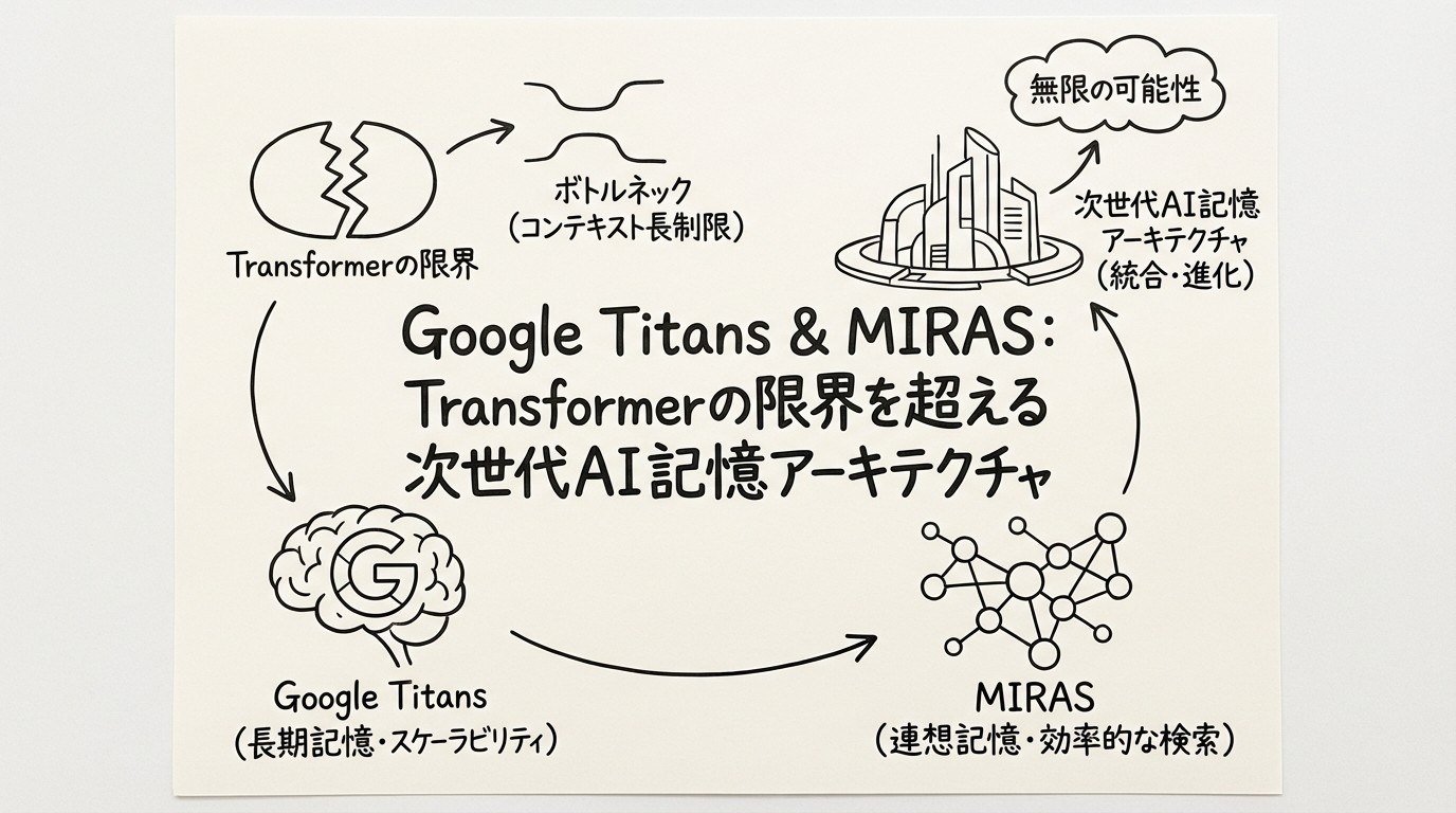 Google Titans & MIRAS：Transformerの限界を超える次世代AI記憶アーキテクチャのイメージ