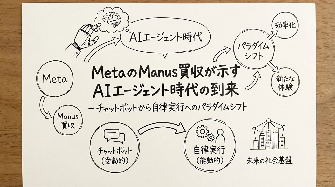 MetaのManus買収が示すAIエージェント時代の到来 - チャットボットから自律実行へのパラダイムシフトのイメージ