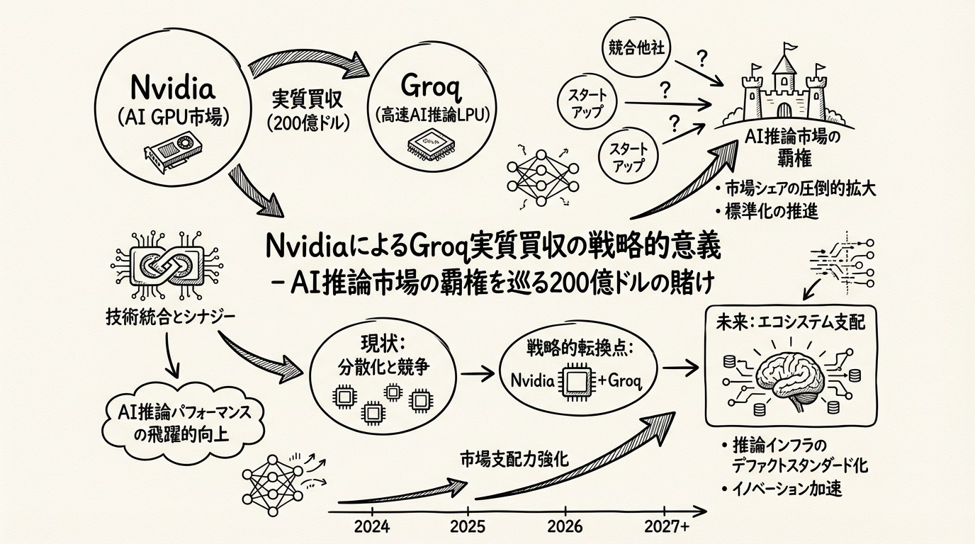 NvidiaによるGroq実質買収の戦略的意義 - AI推論市場の覇権を巡る200億ドルの賭けのイメージ