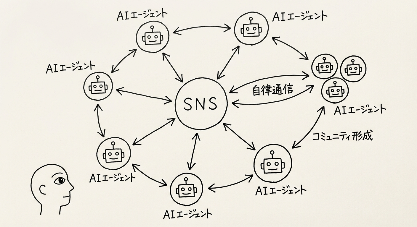 AIエージェントSNSの概念図