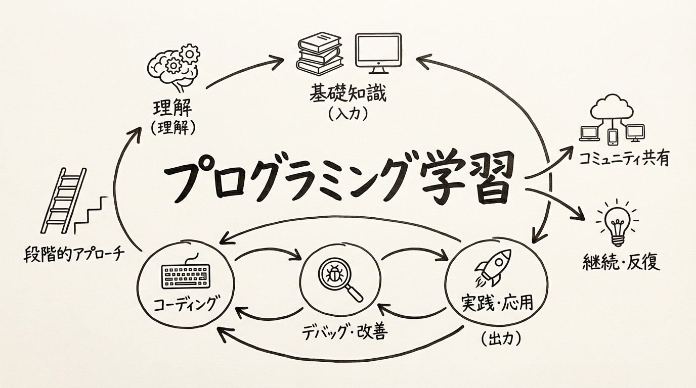 効果的なプログラミング学習法2025：AIツール活用と科学的学習メソッドのイメージ